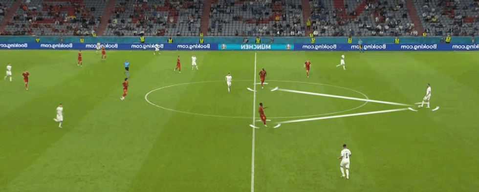 Bonucci toont Het Nulpunt: optimale positiekeuze in de opbouw. voorbeeld uit EK-wedstrijd Italië