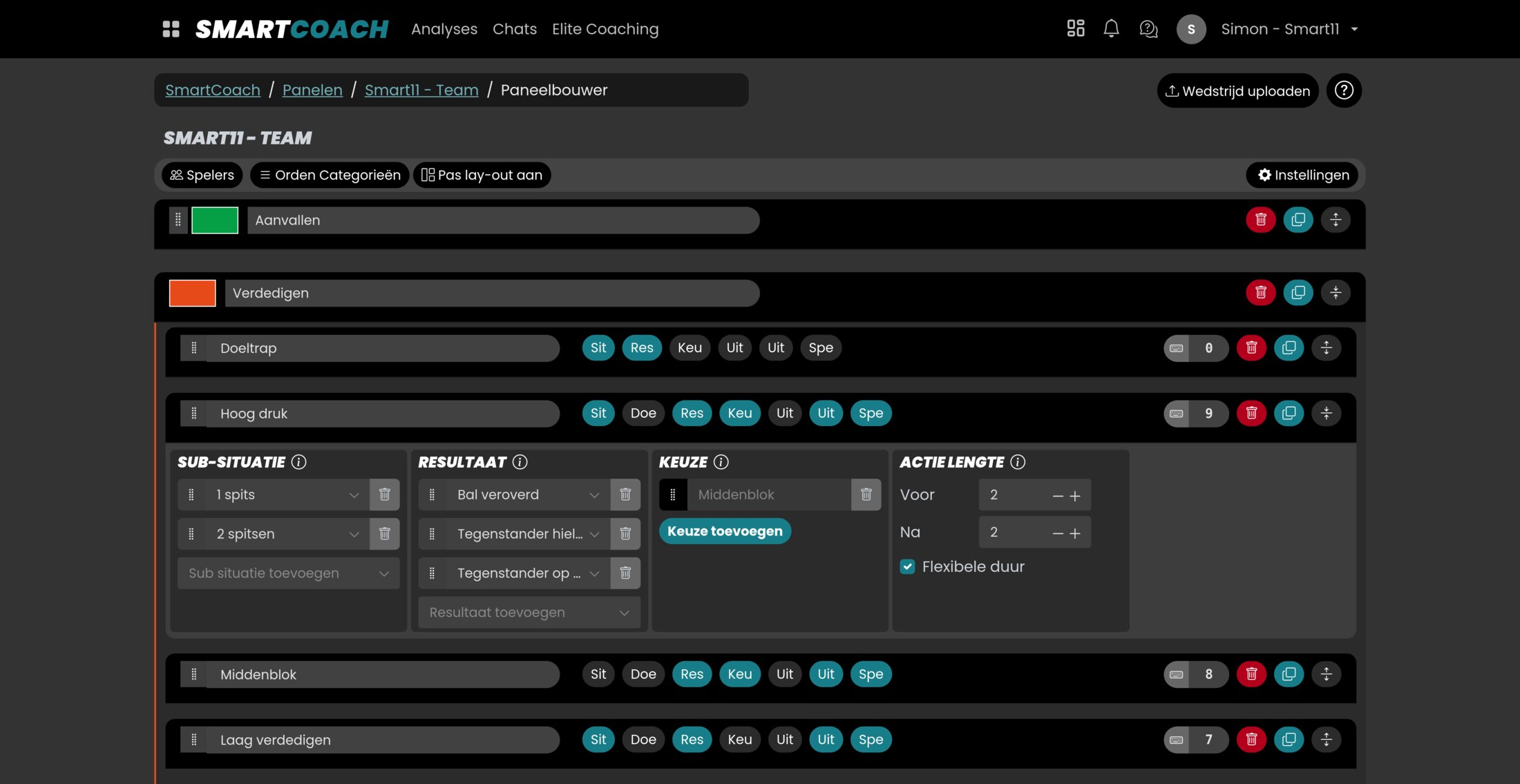 SmartCoach paneelbouwer SmartCoach paneelbouwer met categorieën en situaties