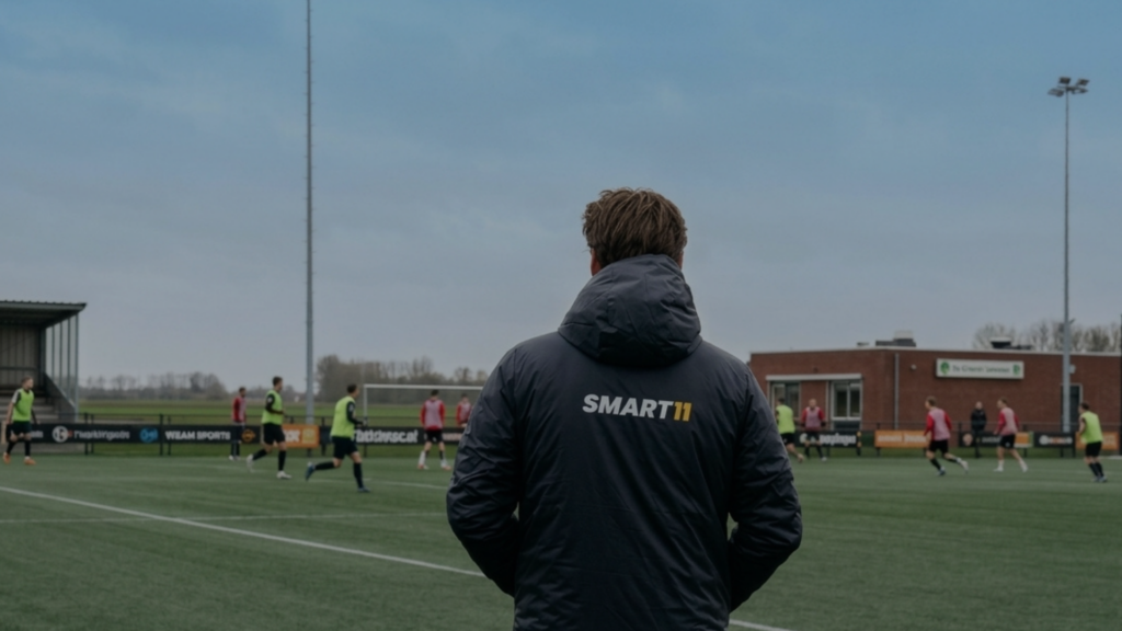 Coach langs het veld